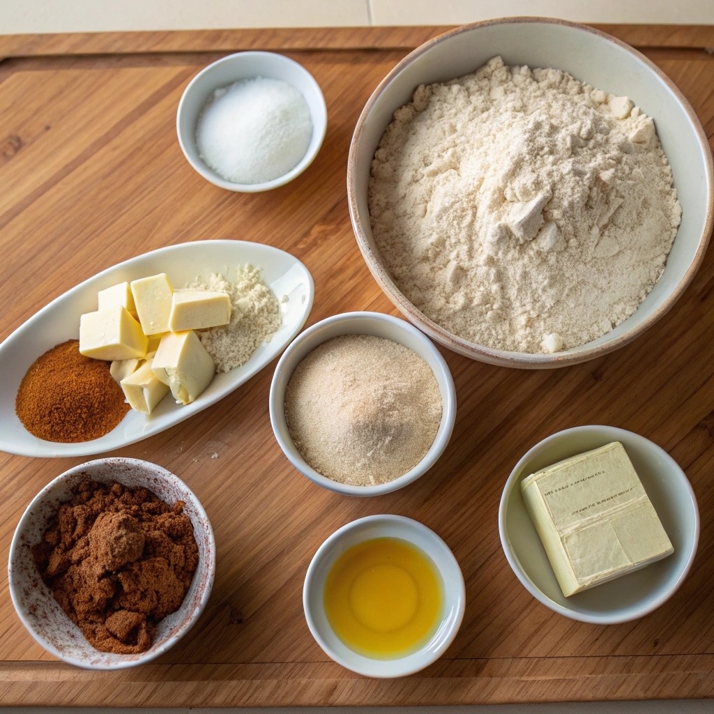 Cinnamon Roll Focaccia – Sweet, Chewy, and Totally Irresistible 9 cinnamon roll focaccia ingredients flat lay