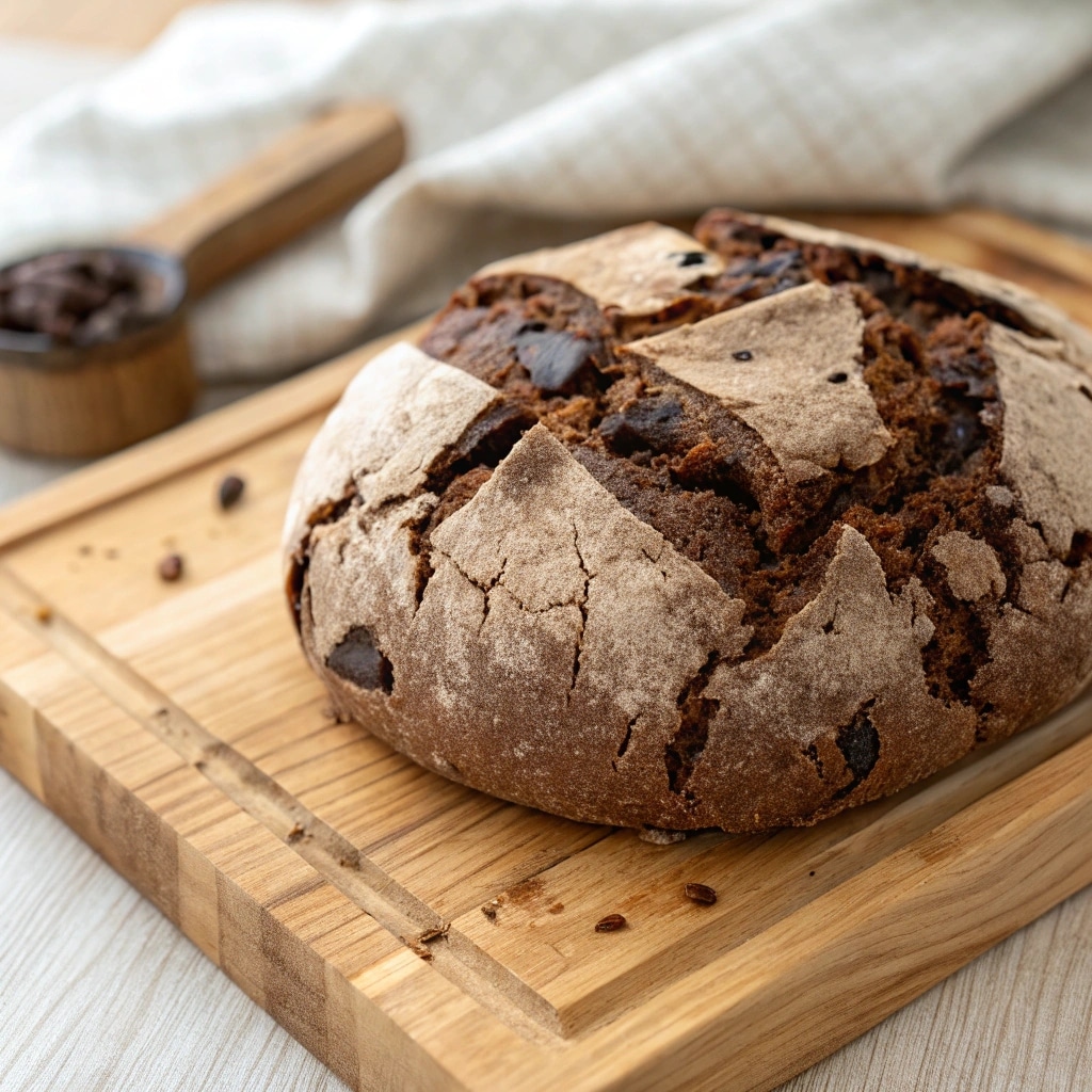 Home 2 Chocolate sourdough bread on cutting board