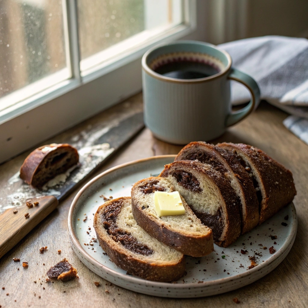 Chocolate Sourdough Bread That’s Deep, Rich, and Comforting 17 Sliced chocolate sourdough bread on plate